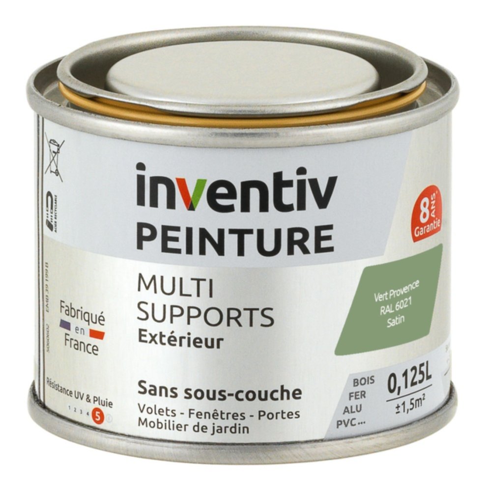 Peinture Extérieure Bois Fer Plastique Vert Provence Satiné 0,125L - INVENTIV