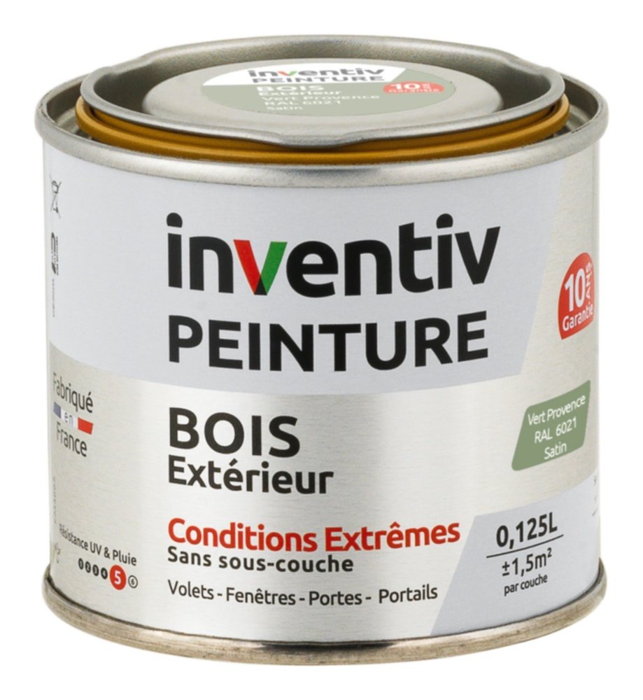 Peinture Extérieure Bois 10 ans Vert Provence Satin 0,125L - INVENTIV