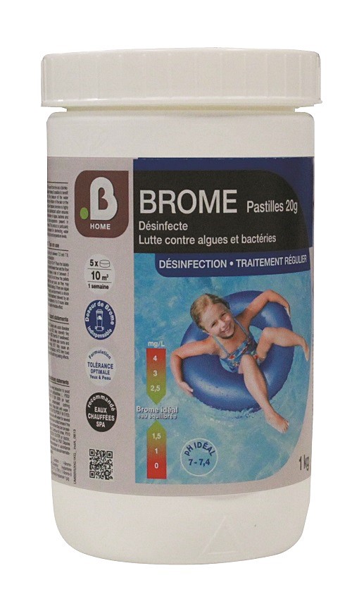 Brome pastilles de 20gr traitement piscine régulier 1kg - B HOME