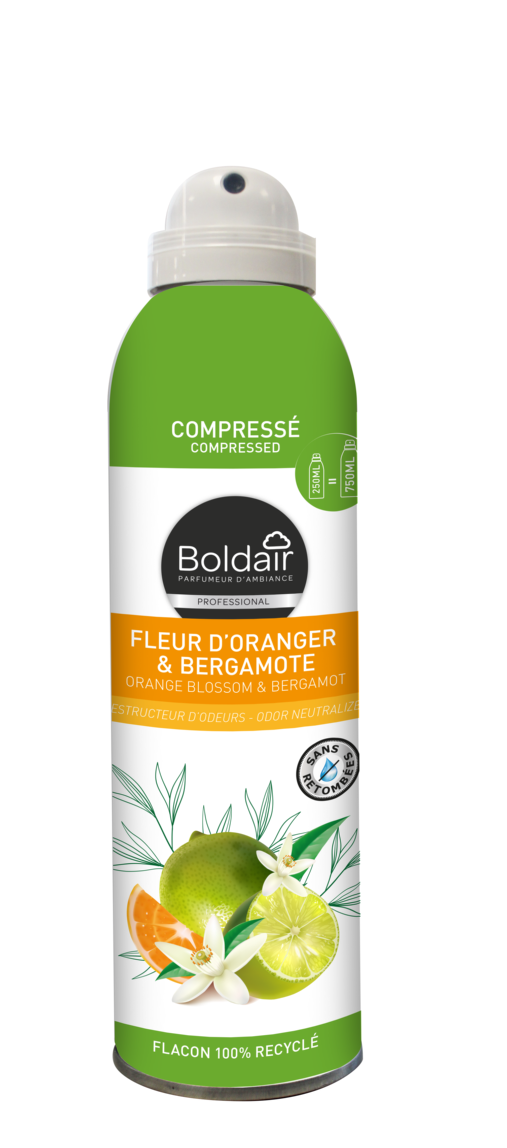 Spray Désodorisant Compressé Fleur d'oranger 250ml - BOLDAIR