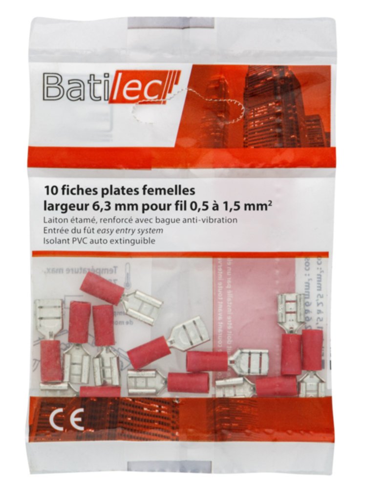 10 fiches plates femelles rouge Section 0,5-1,5 mm²