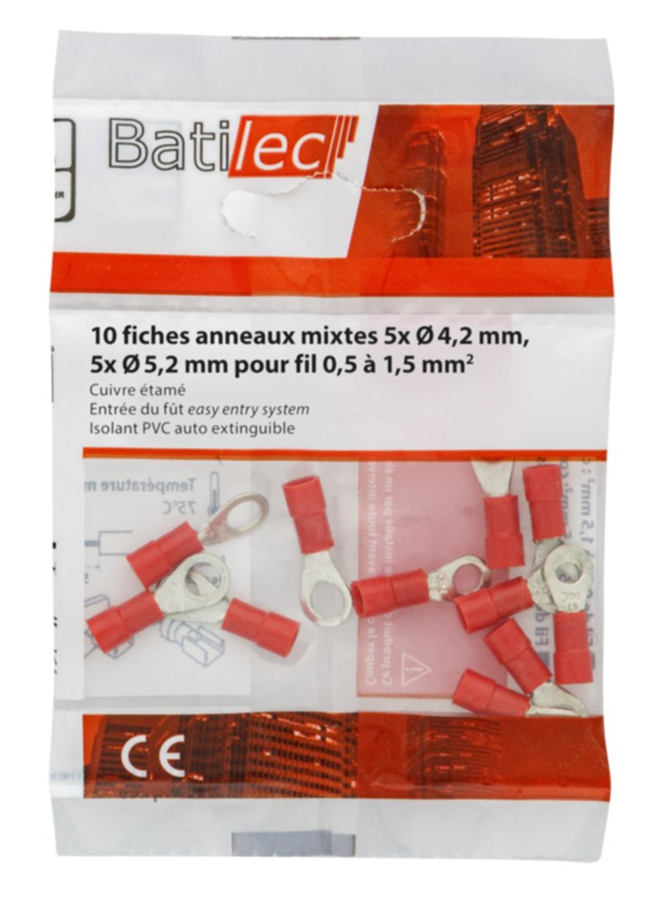 10 fiches anneaux rouge Section 0,5-1,5 mm²