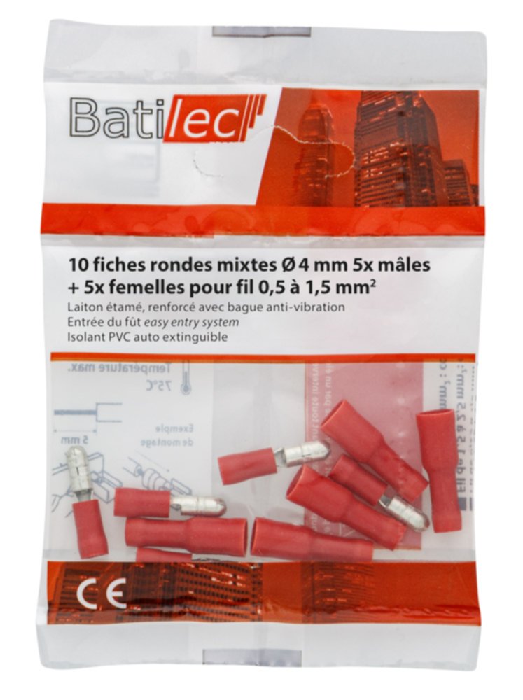 10 fiches rondes rouge Section 0,5 -1,5 mm²