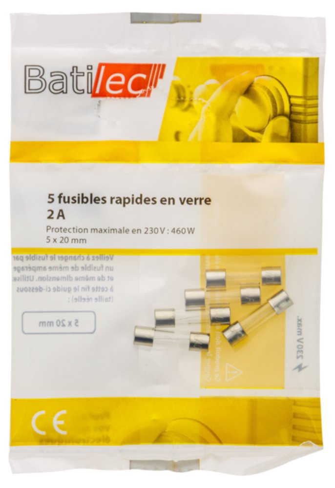 5 fusibles rapides en verre 2A 5x20mm BAT030892 - BATILEC