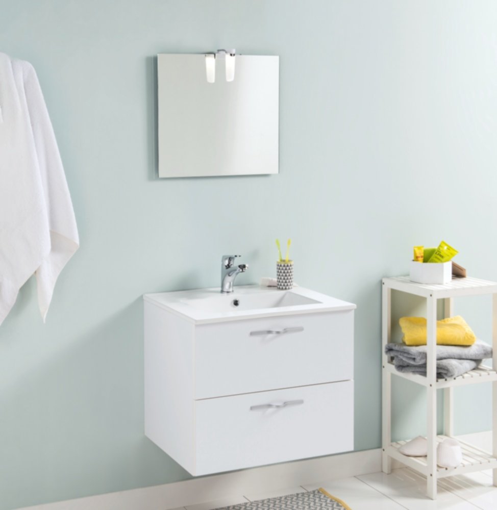 Meuble salle de bain + vasque + miroir Tadao 60cm blanc - ONDEE