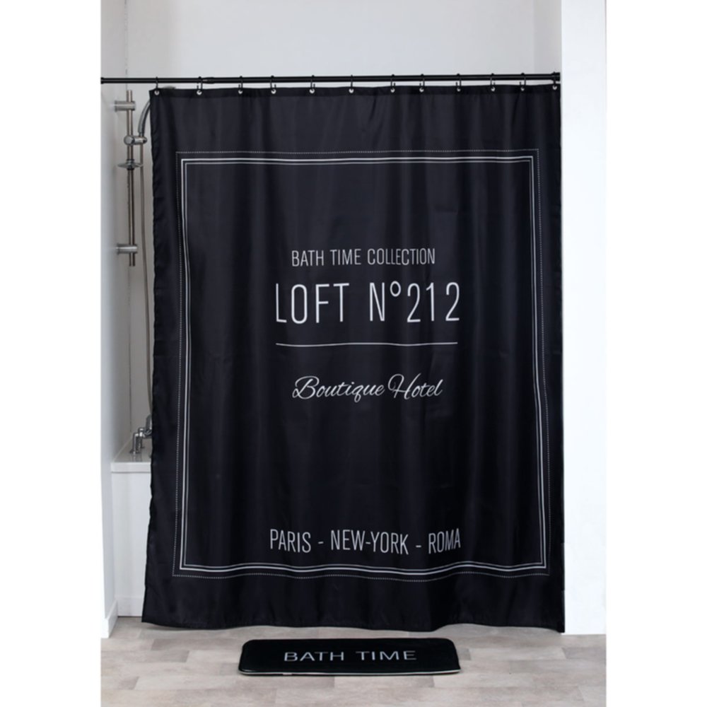 Rideau de douche polyester Neo Retro 180 x 200 cm noir