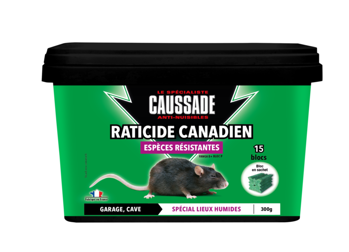 Raticide canadien blocs espèces résistantes 15x20gr - CAUSSADE 