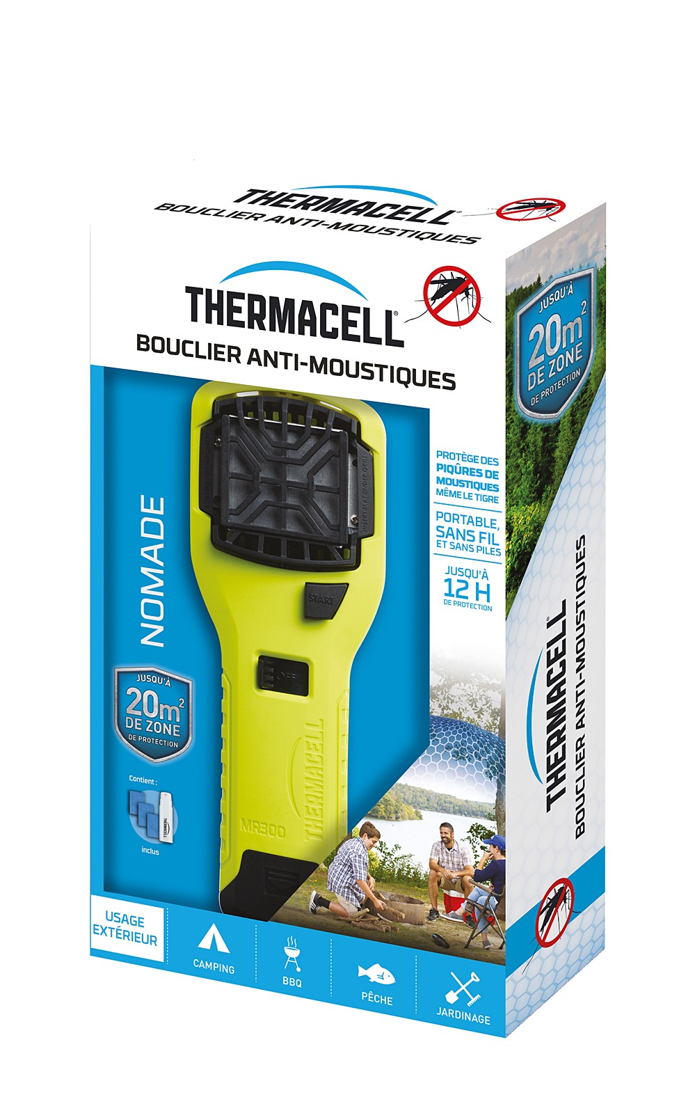 Bouclier anti-moustiques portable vert anis 1 Diffuseur + 1 Cartouche de Butane + 3 Plaquettes de 4H - THERMACELL 