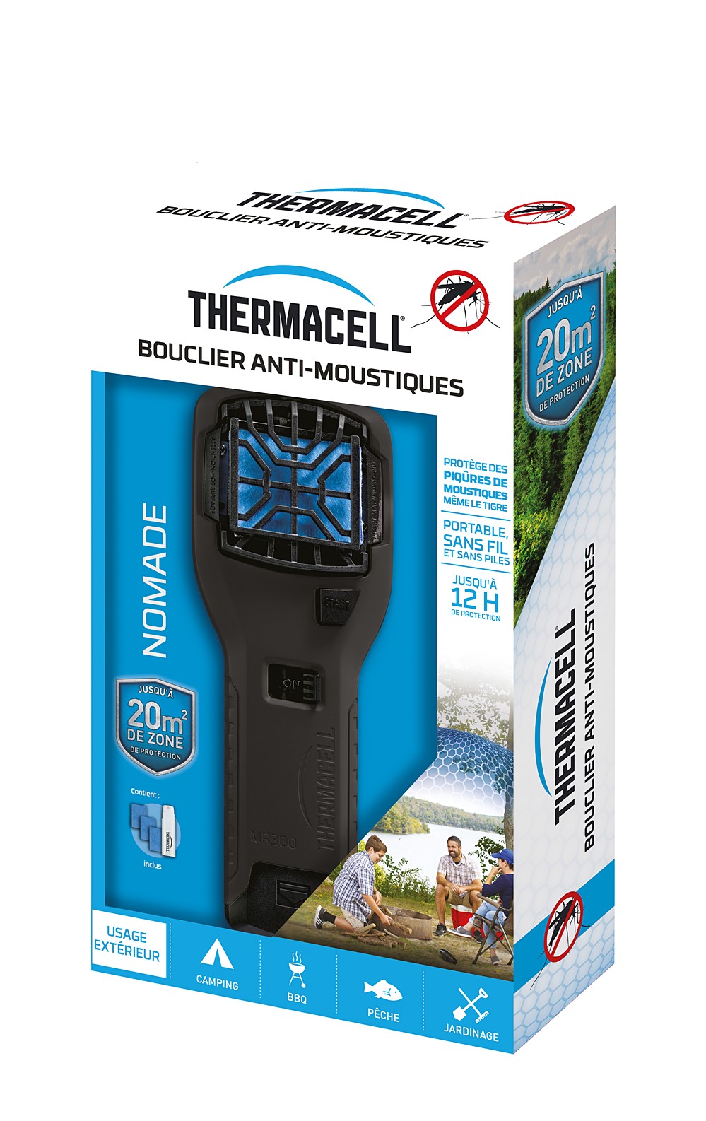 Bouclier anti-moustiques portable noir 1 Diffuseur + 1 Cartouche de Butane + 3 Plaquettes de 4H - THERMACELL 