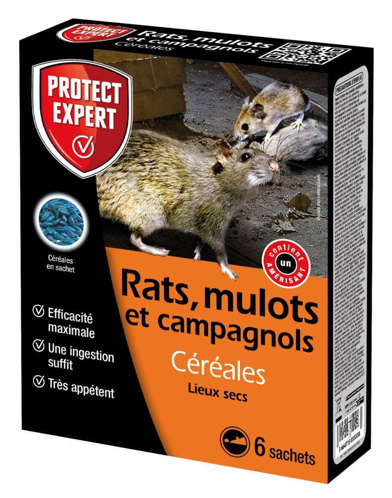 Appât Rats/Mulots/Campagnols céréales 6x25gr - PROTECT EXPERT 