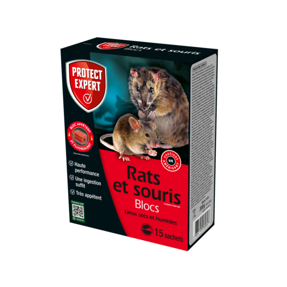 Anti-nuisibles Rats & souris 15 blocs fluorescents 300g - PROTECT EXPERT
