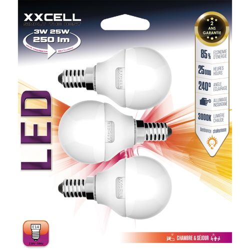 Ampoule LED sphère E14 3W par 3