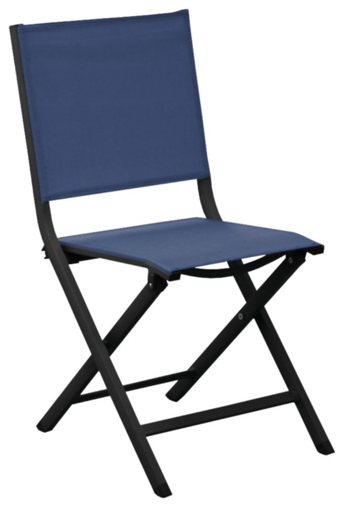 Chaise de jardin pliante alu + toile Thema graphite/bleu - PROLOISIRS