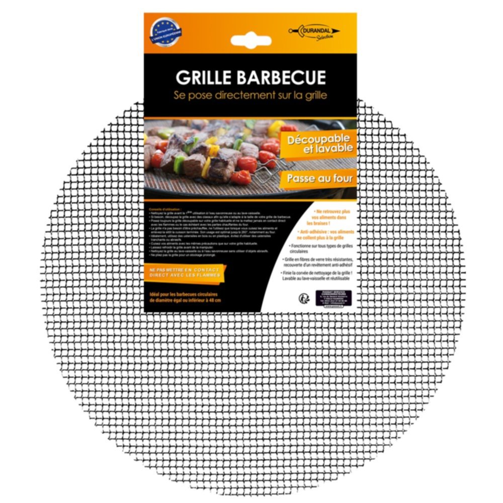 Grille ronde découpable, lavable et réutilisable pour barbecues/planchas Ø48cm - DURANDAL SELECTION