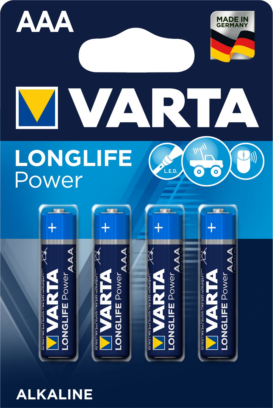 4 piles alcalines Longlife Power 4903 AAA - VARTA