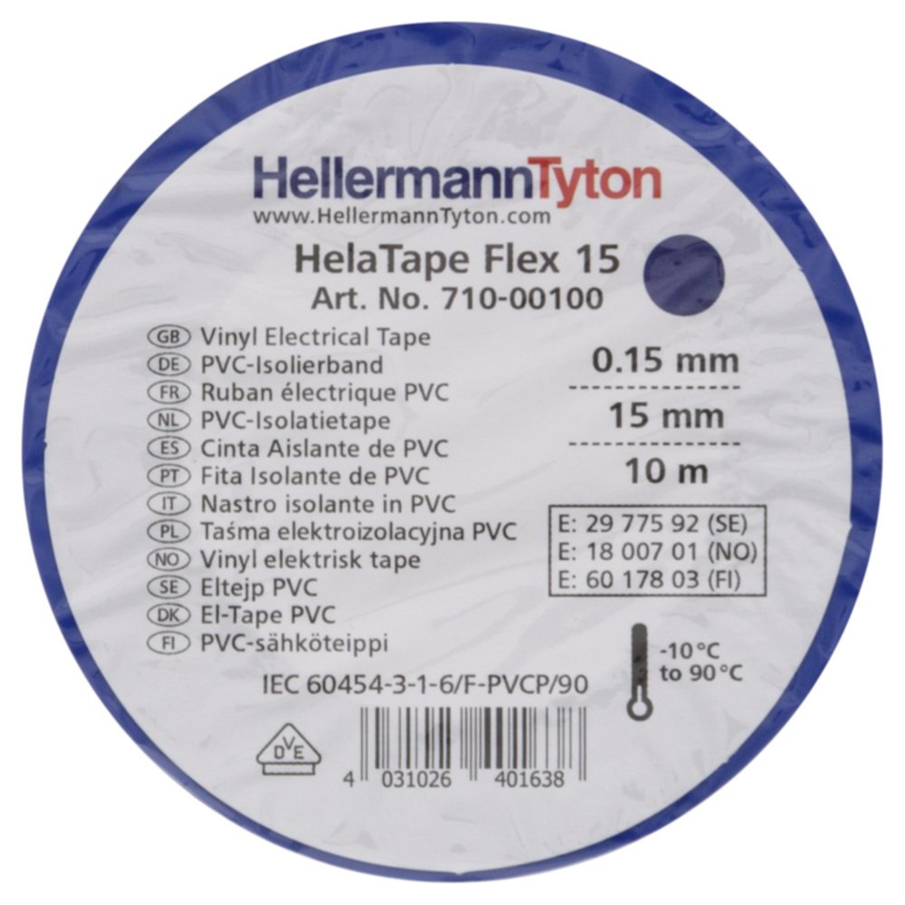 Ruban adhésif Isolant PVC HelaTape Flex 15 Bleu 15x1 - HELLERMANNTYTON