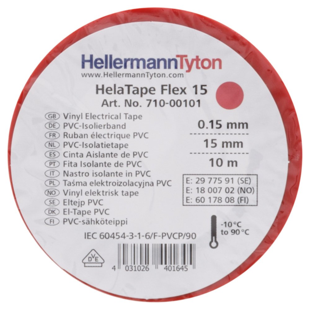 Ruban adhésif Isolant PVC HelaTape Flex 15 Rouge 15x1 -HELLERMANNTYTON