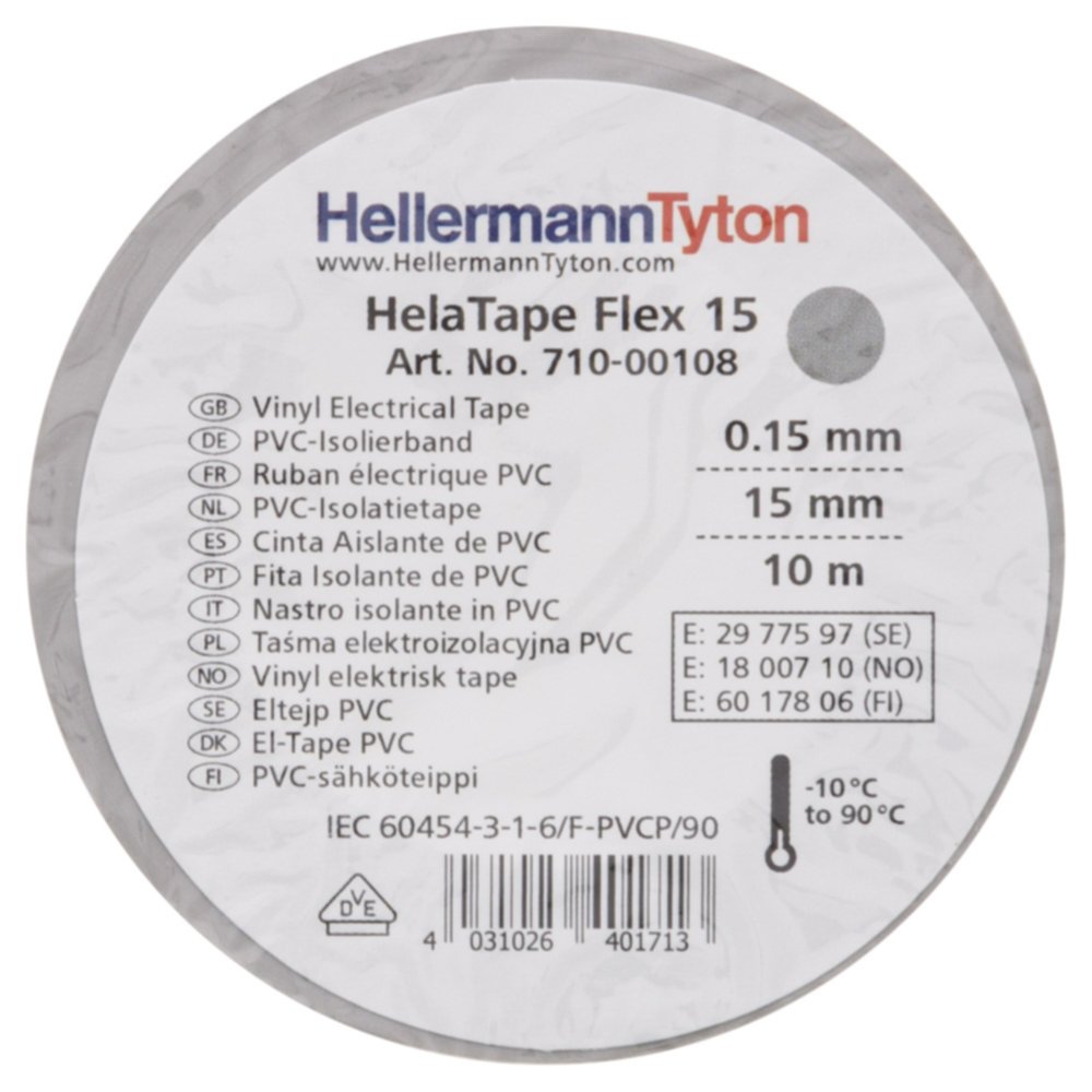 Ruban adhésif Isolant PVC HelaTape Flex 15 Gris 15x1 -HELLERMANNTYTON