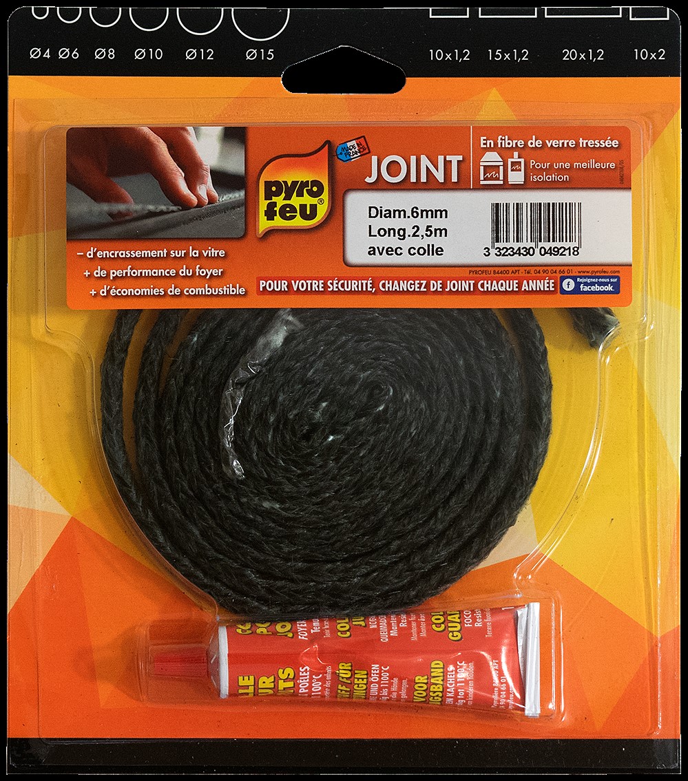 Joint noir 2,50 m + colle thermique - PYROFEU