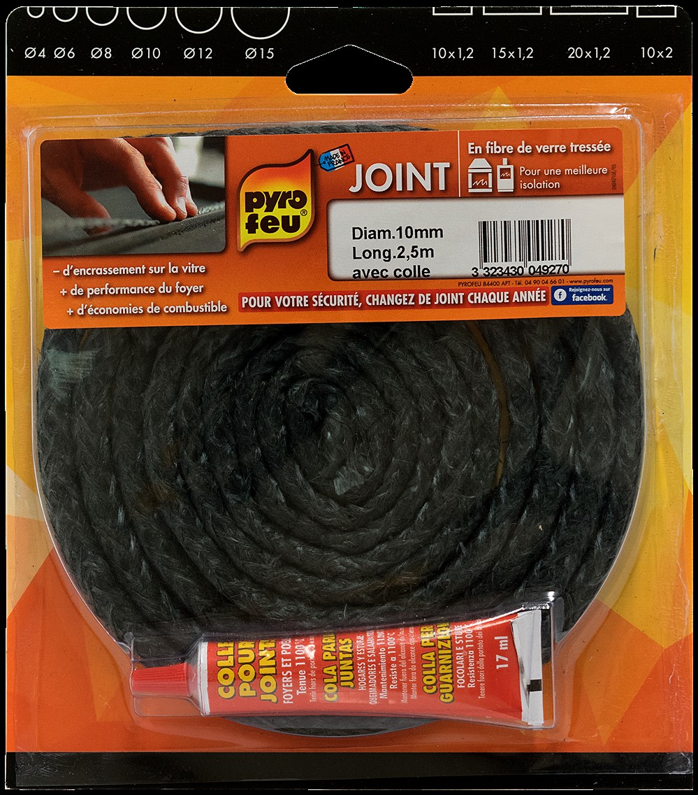 Joint noir pour portes foyers et inserts diamètre 10 mm - PYROFEU