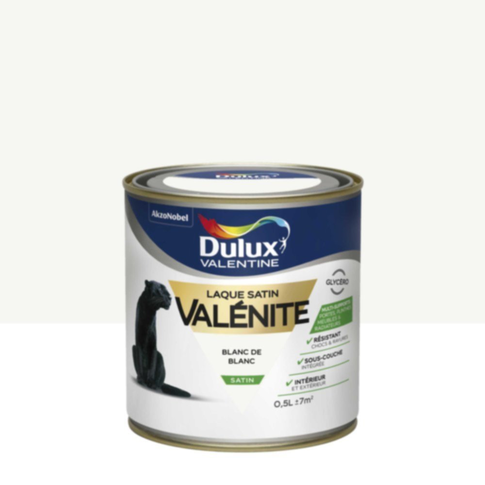 Peinture Laque Boiseries et Ferronnerie Valénite Blanc de Blanc Satin 0,5L - DULUX VALENTINE