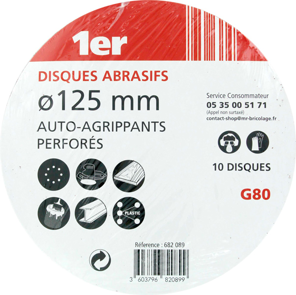 10 disques abrasifs autoagrippants perforés Ø125 Grain 80 - 1ER