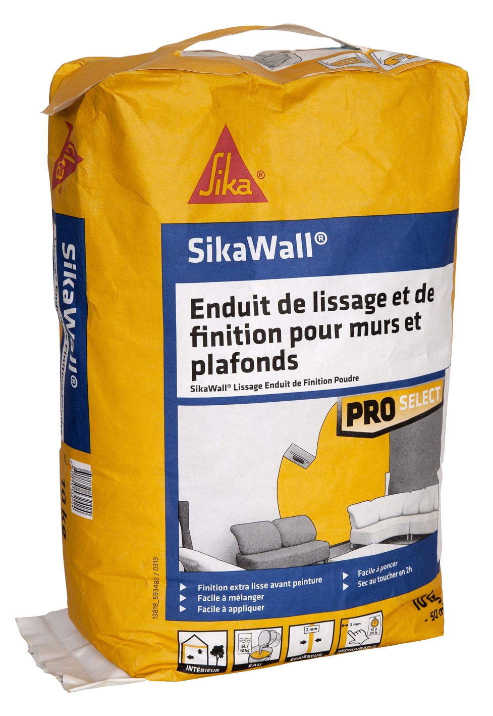 Enduit SikaWall® Lissage et Finition Murs Plafonds Blanc 10kg - SIKA 