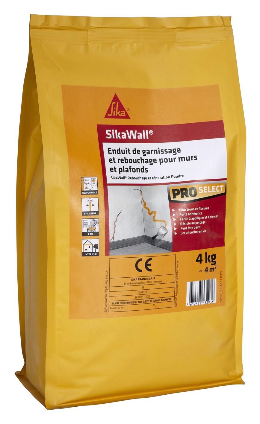 Enduit SikaWall® Garnissage et Rebouchage Murs Plafonds Blanc 4kg - SIKA 