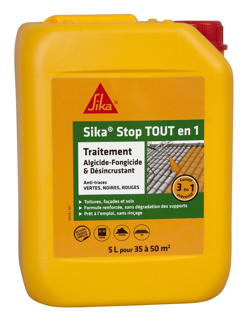 Traitement Stop Tout-en-1 algicide-fongicide-désincrustant 5 L - SIKA