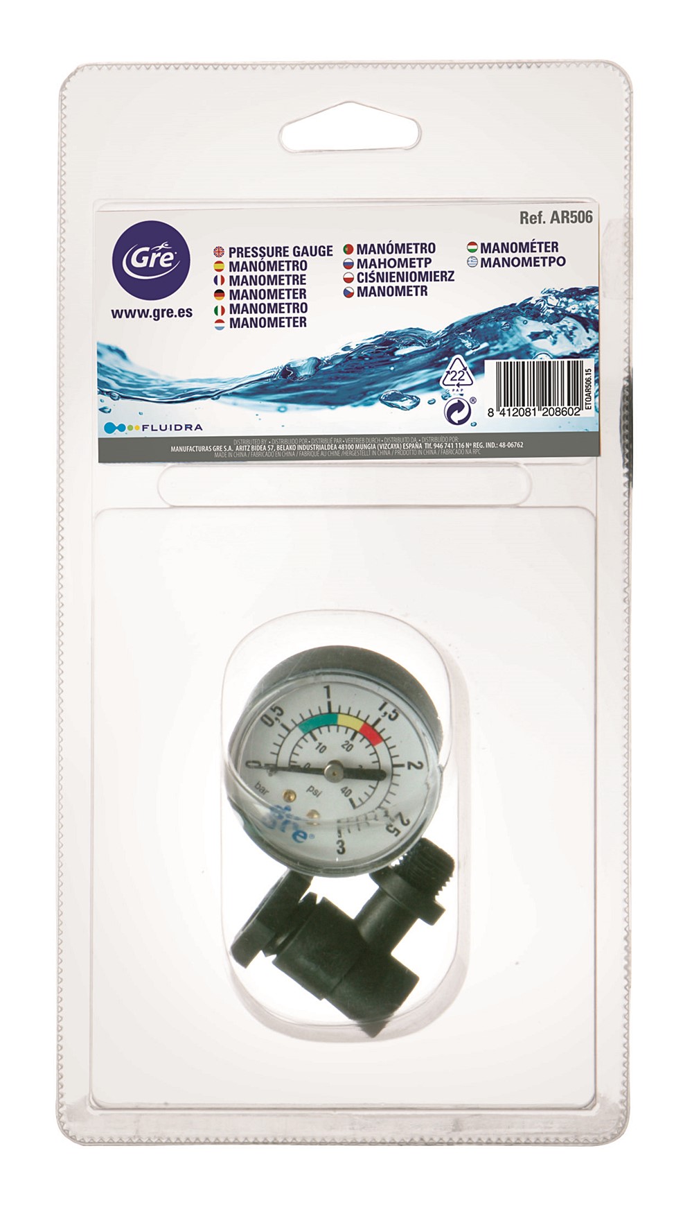 Manomètre AR506 pour filtration à sable de piscine - GRE