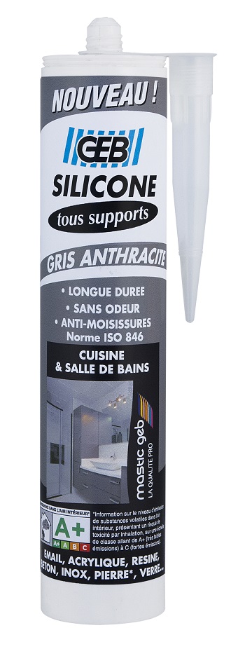 Mastic Silicone Cuisine&Bain Tous Supports Gris Anthracite 280ml - GEB 
