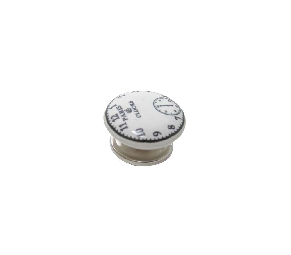 Bouton meuble Clock Céramique Blanc ø40mm h26mm - B BEAUTY 