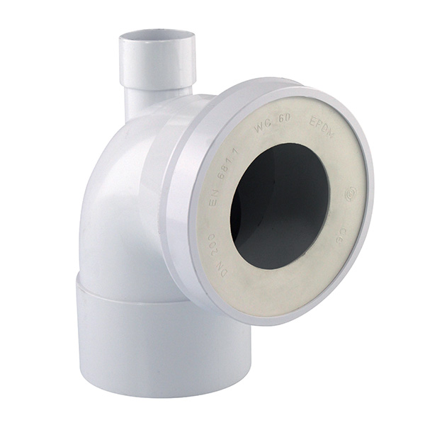 Pipe rigide PVC courte coudée femelle blanche pour WC diam.100 - INTERPLAST