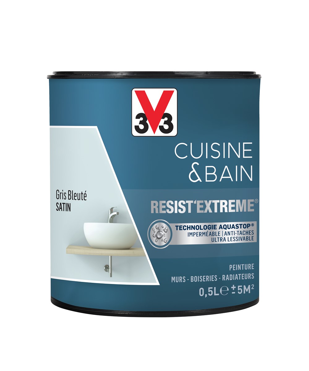 Peinture Cuisine & bain Resist'Extrême Gris bleuté satin 0,5L - V33