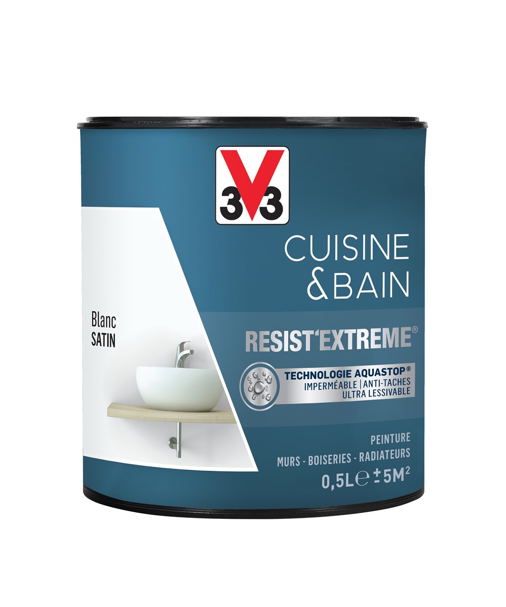 Peinture cuisine & bain Resist'Extrême blanc satin 0,5L - V33