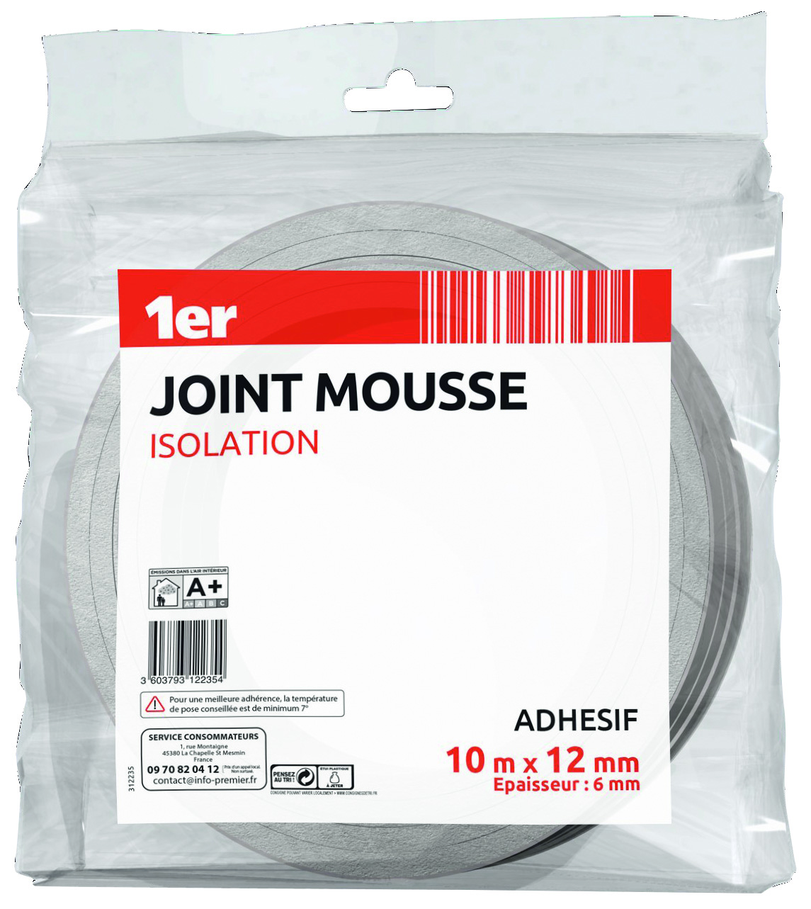 Joint mousse isolation 10m x 12mm blanc - 1ER