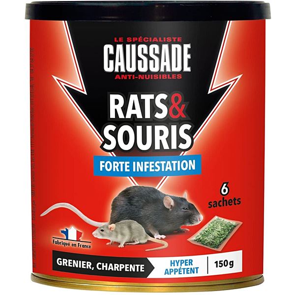 Appât Rats/Souris céréales forte infestation 6x25gr - CAUSSADE 