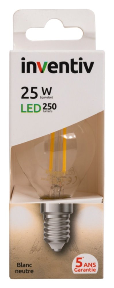 Ampoule Retroled sphérique E14 250lm 3W blanc neutre - INVENTIV