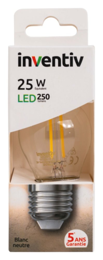 Ampoule led filament sphérique E27 250lm 3W blanc neutre - INVENTIV