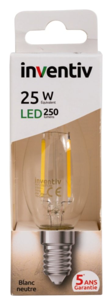 Ampoule Retroled filament E14 flamme 250lm 3W blanc neutre - INVENTIV