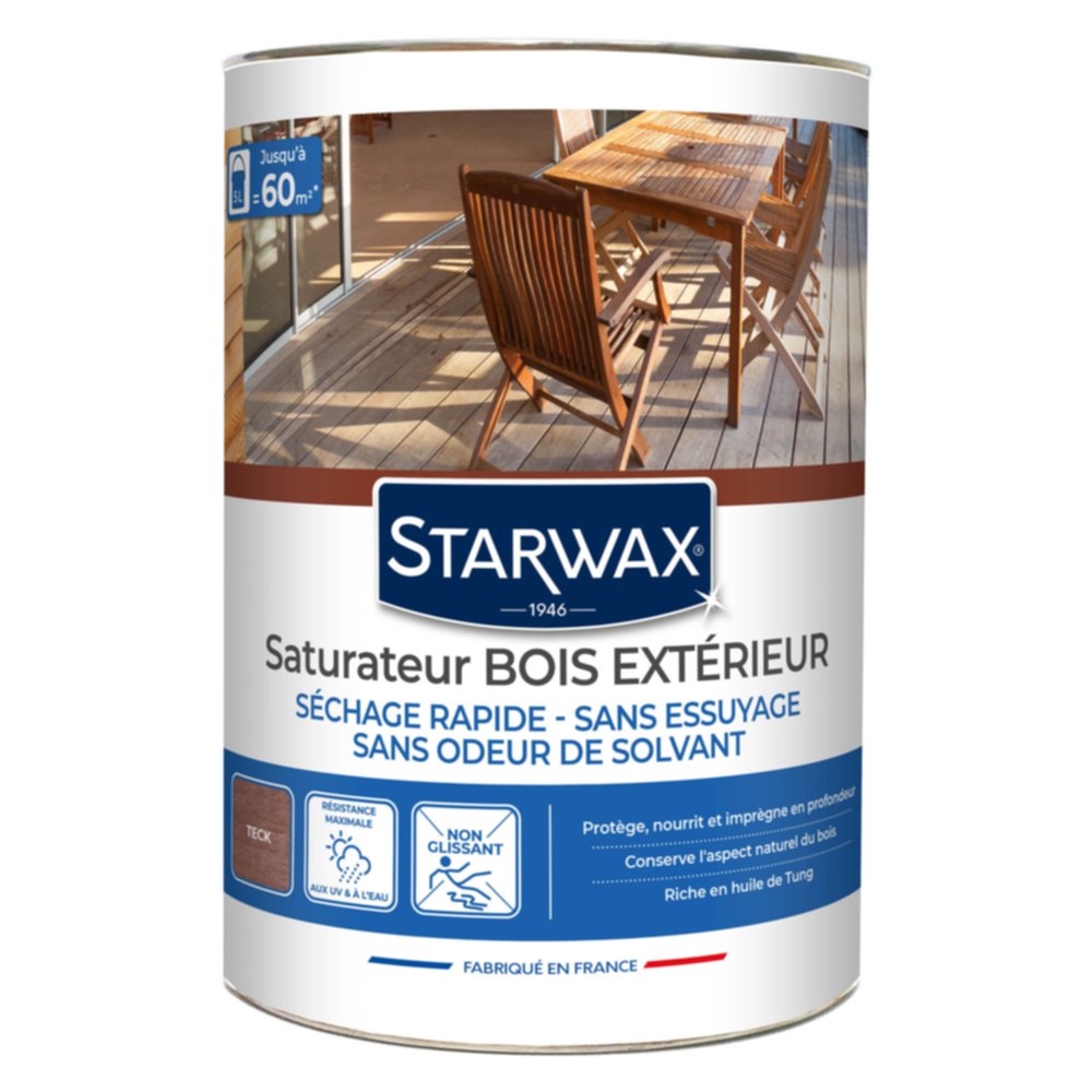 Saturateur terrasses et bois extérieurs phase aqueuse teck 5L - STAWAX - STARWAX