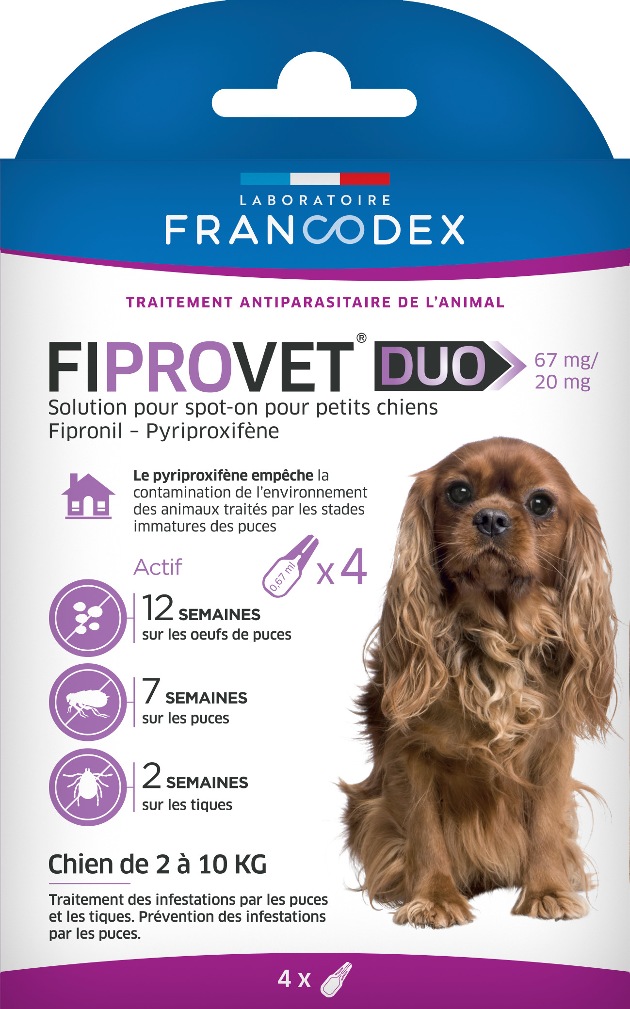 FIPROVET DUO 67 MG/20 MG - SOLUTION POUR SPOT-ON PETIT CHIEN X4