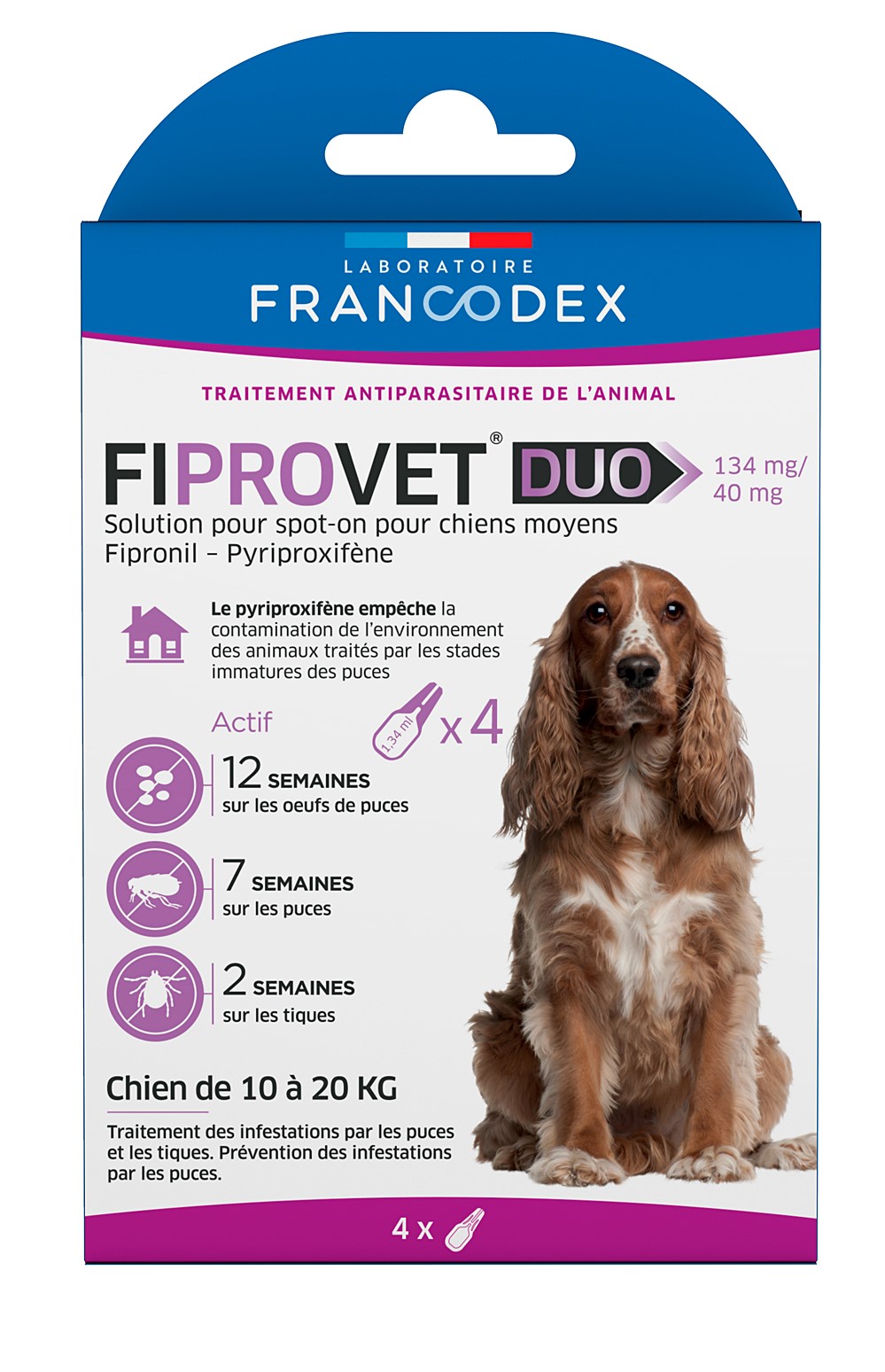 FIPROVET DUO 134 MG/40 MG - SOLUTION POUR SPOT-ON CHIEN X4
