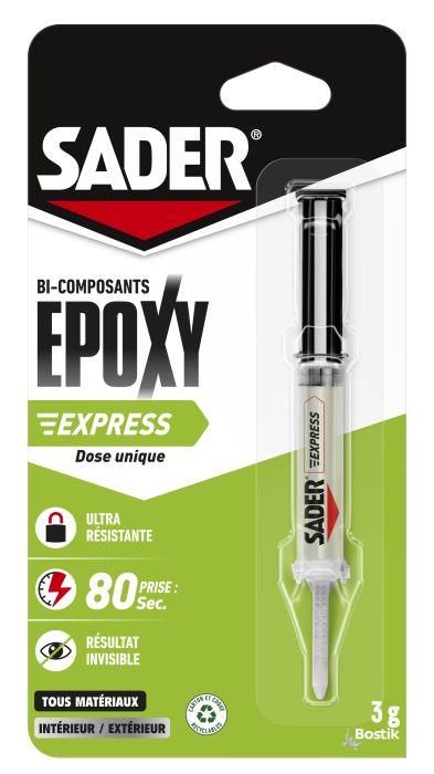 Colle Bi-composants Epoxy Express seringue 3g - SADER - le Club