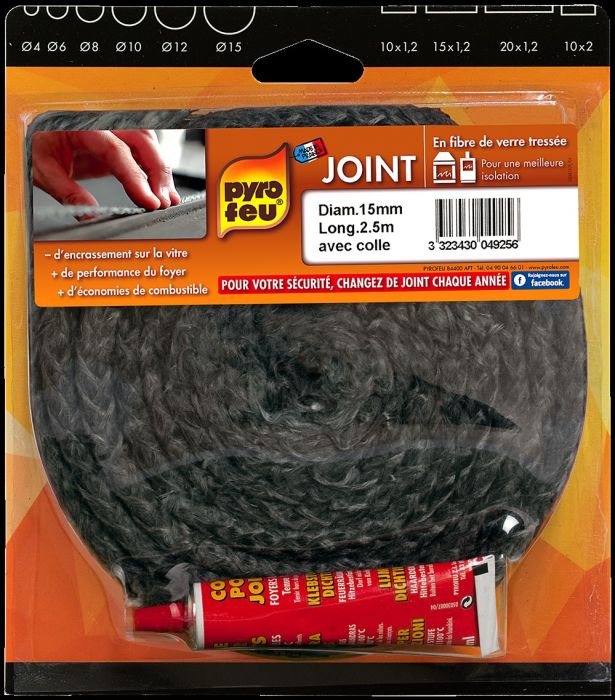 Joint noir plat 15mm 2,50m + tube colle - PYROFEU - le Club
