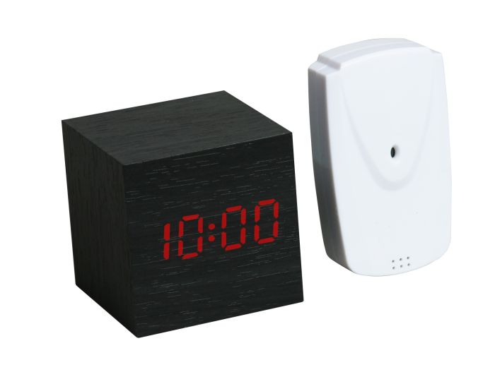 Thermomètre intérieur extérieur avec horloge digitale aspect bois